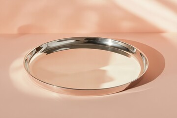 Aufkleber - Shiny metal tray on soft pink background showcasing elegant design and versatility for home decor