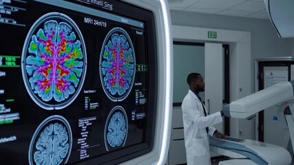 Aufkleber - Medical professional analyzes brain imaging data at advanced research facility in a high-tech environment