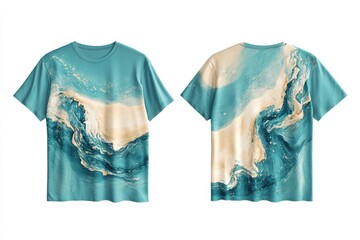 Poster - Stylish ocean wave print t-shirt in vibrant blue and beige for casual summer wear