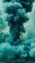 Poster - Ethereal teal smoke explosion rising in a mesmerizing display of swirling vapor and atmospheric texture creating a dreamy abstract