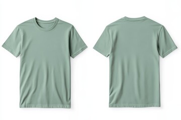 Poster - Minimalist green t-shirt displayed from front and back perspectives in a neutral setting for casual attire options