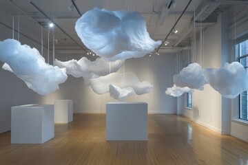 Leinwandbilder - Floating cloud sculptures create an ethereal atmosphere in contemporary art gallery