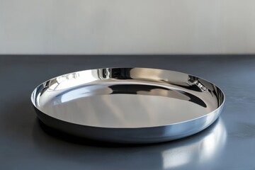 Poster - Elegant stainless steel tray placed on a minimalist table for serving drinks or food