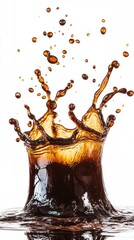 Poster - Dynamic Splash of Dark Liquid Against a Pristine White Backdrop Capturing the Essence of Fluid Motion and Refreshment in a Studio Shot