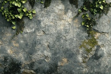 Leinwandbilder - Ivy grows on a weathered, cracked concrete wall, creating a textured, natural scene.