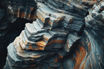 Aufkleber - Layered rock formations create a stunning natural sculpture with deep crevices and contrasting colors.