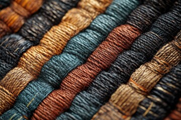 Aufkleber - Close-up of colorful textured yarn threads arranged in parallel lines, showcasing diverse colors and textures.