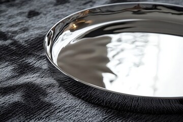 Aufkleber - Polished serving tray resting on textured fabric in natural light creates an elegant tabletop aesthetic