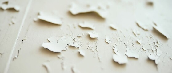 Poster - Close up of peeling white paint on a wall showing texture and decay for background use in design and renovation projects highlighting damage