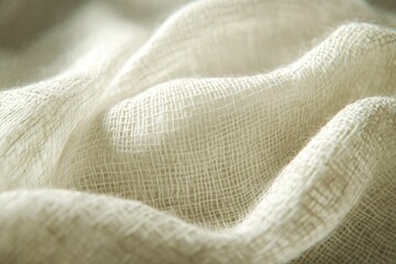 Aufkleber - Close-up of textured, off-white linen fabric, showcasing its woven structure and soft drape.
