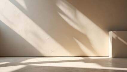 Poster - Subtle minimalist light beige background for product displays featuring light and shadow on the wall.