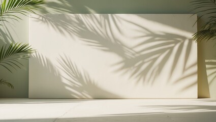 Poster - Simple light background with obscured leaf shadows on a bright wall. Stunning presentation backdrop.