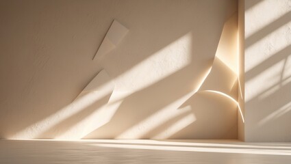 Poster - Simple abstract soft beige backdrop for showcasing products with light and shadow effects on the wall.