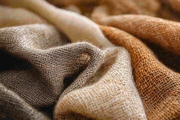Aufkleber - Close-up of textured fabric in beige, brown, and dark brown shades, showcasing its intricate woven pattern.