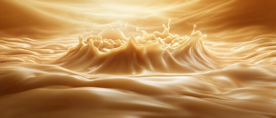 Poster - Golden Liquid Splash Abstract Artistry Caramel Wave Motion Fluid Dynamic Surge Creamy Backdrop Smooth Texture