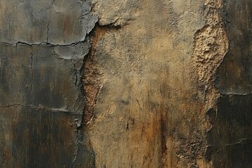 Leinwandbilder - Cracked and weathered wall with dark and light brown tones, showing texture and age.