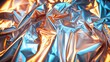 © VRVisionary - Shiny metallic abstract surface. Wrinkled texture. Silver crinkled foil featuring an orange-blue glow.