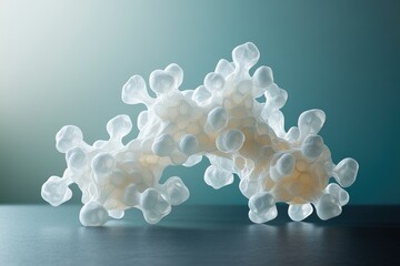 Poster - Abstract 3D rendering of a complex, porous, organic structure resembling a protein or a virus.