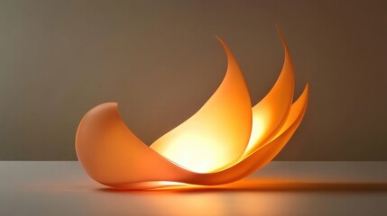 Poster - Abstract orange light sculpture with curved shapes and soft glow on a neutral background for modern art and design