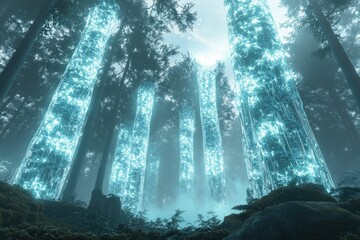 Poster - Enchanted forest with glowing, ethereal trees; a mystical and magical scene.