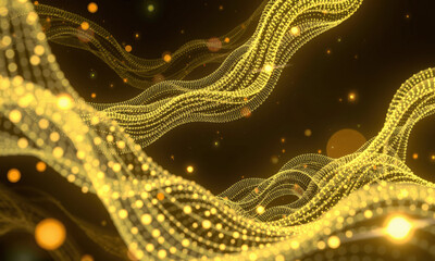 Poster - mesmerizing abstract representation of flowing golden waves, showcasing intricate patterns of light and movement, creating sense of depth and dynamism