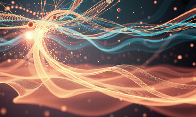 Poster - vibrant abstract representation of flowing energy with swirling lines in orange and blue, creating sense of movement and dynamism. image evokes feelings of creativity and innovation