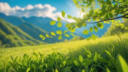 Poster - Stunning mountain scenery featuring vibrant green foliage