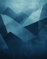 Aufkleber - Abstract Geometric Landscape in Blue Tones with Overlapping Shapes and Textured Background for Modern Design