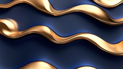 Poster - Golden Wavy Ribbons Overlapping on Dark Blue Background