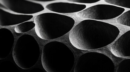 Poster - Abstract cellular structure in monochrome creating a captivating pattern with deep shadows and light interplay for modern design