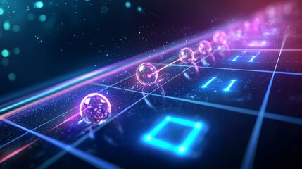 Futuristic Glowing Translucent Periodic Table Elements in a Dynamic Interactive Layout with Vibrant Light Effects