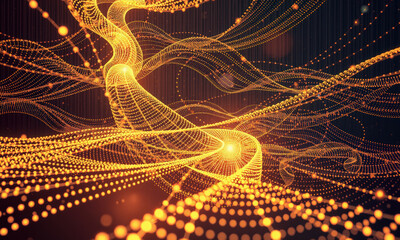Fototapete - vibrant abstract representation of flowing golden lines and dots, creating sense of movement and energy in digital space. design evokes feelings of dynamism and creativity