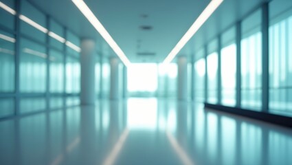 Poster - Fuzzy light background. The reception area of a medical or office space with wide windows and perspective.