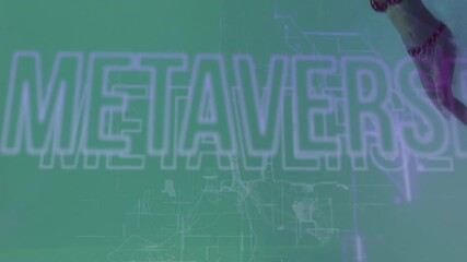 Poster - Digital network lines forming animation over green and blue background in school