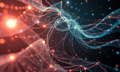 Fototapete - mesmerizing abstract representation of digital waves and particles, showcasing vibrant colors and intricate patterns that evoke sense of depth and movement