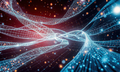 Fototapete - mesmerizing digital landscape featuring flowing lines and glowing particles, creating sense of depth and movement in futuristic environment