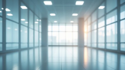 Poster - Blurred light background. The entrance of an office or healthcare facility featuring panoramic windows and perspective.