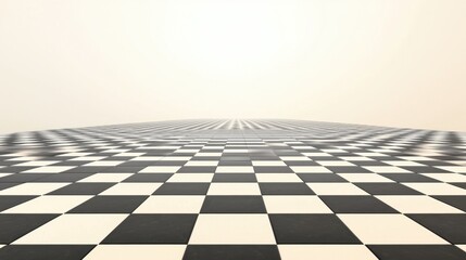 Poster - Endless black-and-white checkered floor stretching into the distance, creating a hypnotic vanishing point in a surreal perspective.