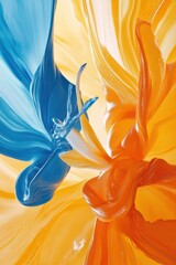 Poster - Dynamic Abstract Swirl of Orange and Blue Paint Creating a Captivating Visual Harmony and Artistic Impression with Fluid Motion