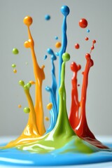 Aufkleber - Vibrant colored paint splash art showcasing dynamic motion and liquid texture against a clean background creating a visually stunning and energetic composition