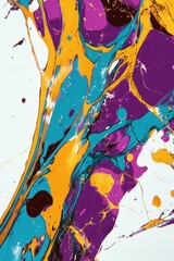Aufkleber - Abstract fluidity of gold turquoise and purple acrylic paint creating a vibrant artistic expression