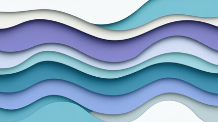 Aufkleber - Abstract layered paper cut background with wavy shapes in shades of blue purple and white creating depth and texture for modern design