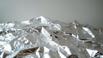 Poster - Abstract wrinkles on a reflective surface of crinkled silver metallic foil.
