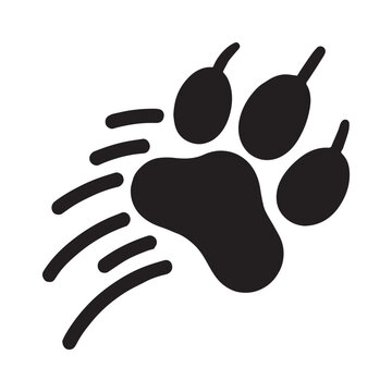 A logo with a stylized wolf paw print with motion lines trailing behind it. The paw print is bold and simple, with clean lines.