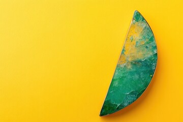 Poster - Green and Yellow Agate Slice on a Vibrant Yellow Background Capturing the Beauty of Earthy Tones and Mineral Texture in a Simple Studio Shot