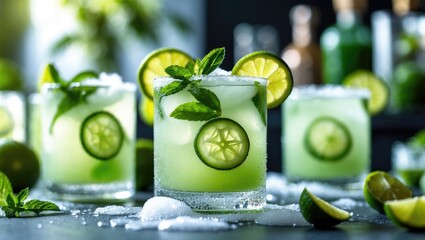 Aufkleber - Cocktail delight: Cucumber margarita with lime and mint for a refreshing experience