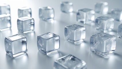 Poster - Cubes of ice displayed on a light background.