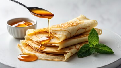 Poster - Crepes Garnished with Honey and Mint Leaf