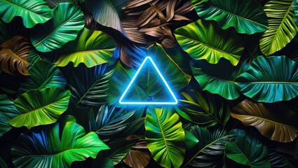 Poster - Fluorescent color arrangement of tropical foliage highlighted by neon colors. Nature concept banner