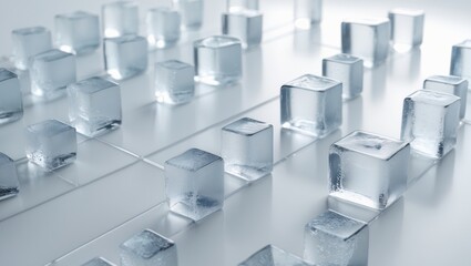 Poster - Cubes of ice arranged on a white backdrop.
